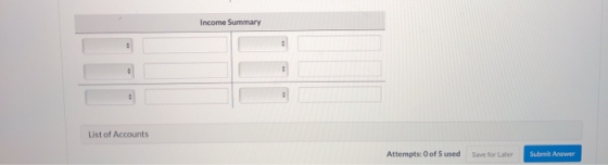 Income Summary List of Accounts Attempts: 0 of 5 used Submit Answer Save for Later