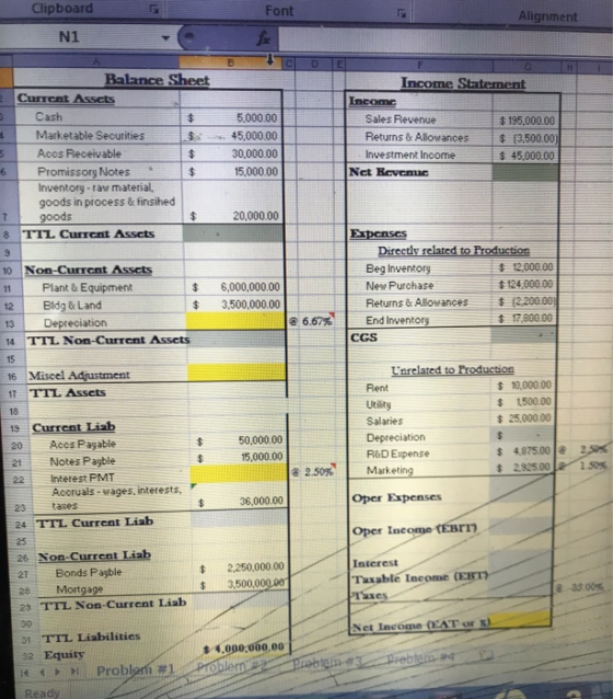 Font Clipboard N1 Alio Alignment Balance Sheet e Current Assets Cash Marketable Securities Accs Receivable Promissory Notes I