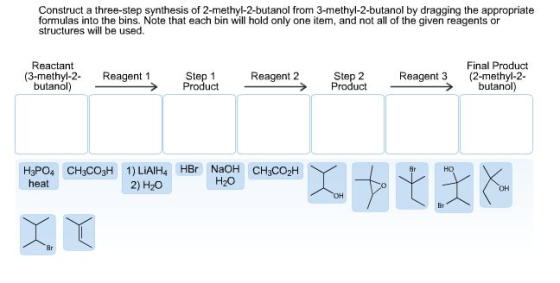 Construct a three-step synthesis of 2-methyl-2-but