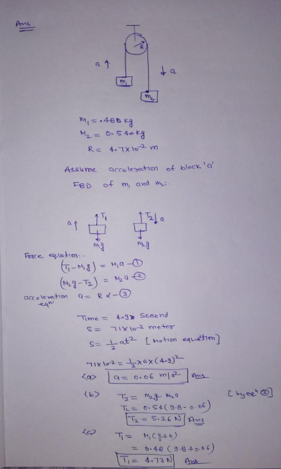 a. Assume acceleratien cbleck a FBD of m, and i a. on me = 4-1 Second STIX lo-2 me tes 6-4ecg.gto. 6 c)