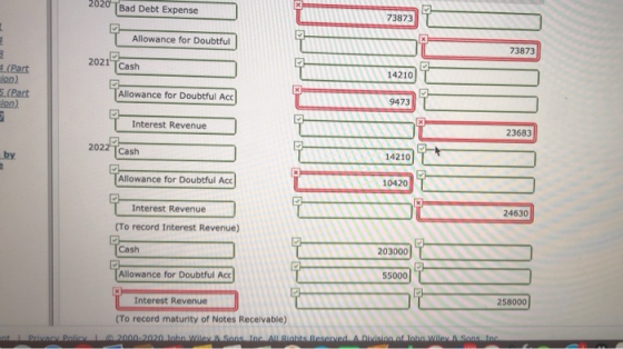 2020 Bad Debt Expense | Allowance for Doubtful 73873 2021 Cash 2.(Part sion) 5.(Part sion) 1114210 T 9473 Allowance for Doubt