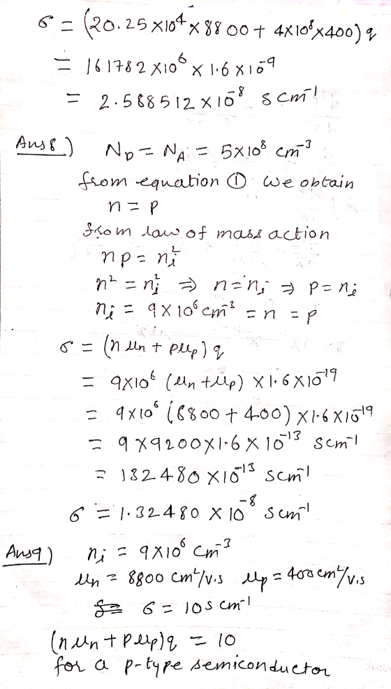 6=(20.25 x104x88 00 + 4X10fx400) 9 = 161782 X106X168109 = 2.588512 X168 sem! . Aus.) No=NA = 5x108 cm3 from equation ③ we obt