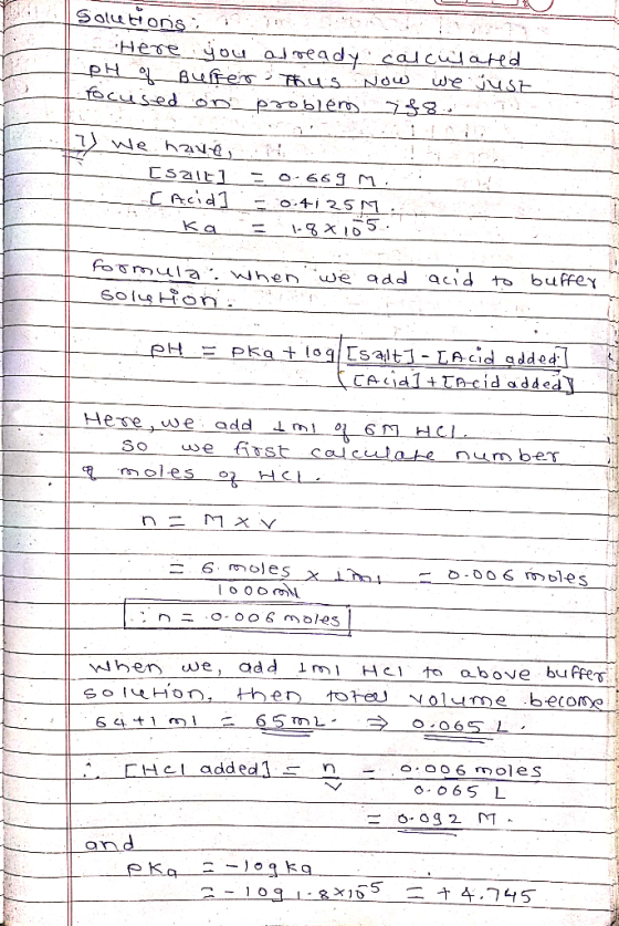 Solutions Here pH Auffes TuS focused or o alveady calcuated we just Nou We have, Esalt] O669 M CAcid1 0.4125 M Ka. 1 Fomula.