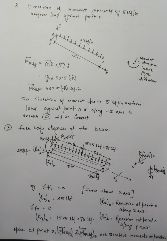 2 Direction of moment generated by 5 lbflin uniform load against point o. 5 lbflin 15 in. / Moment Mau - Thịt x 1 I direction