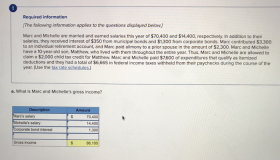 Required information The following information applies to the questions displayed below.) Marc and Michelle are married and e