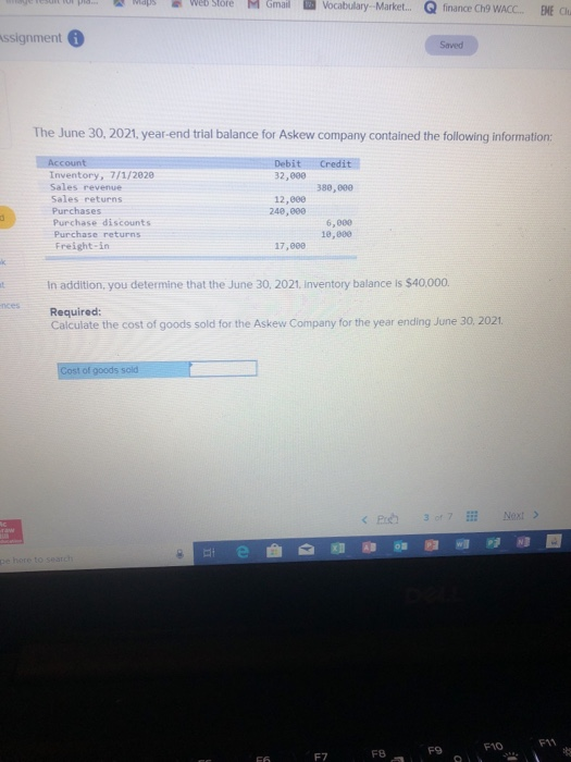 Web Store M Gmail Vocabulary-Market... finance Ch9 WACC.. EME Clu Sssignment Saved The June 30, 2021, year-end trial balance