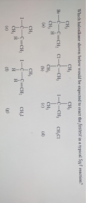 Which haloalkane shown below would be expected to react the fastest in a typical SN 1 reaction? CH 1-C-CH3 CH3 CH; Br-C-C=CH