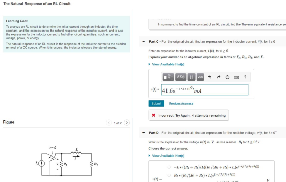 The Natural Response of an RL Circuit In summary, to find the time constant of an RL circuit, find the Thevenin equivalent re