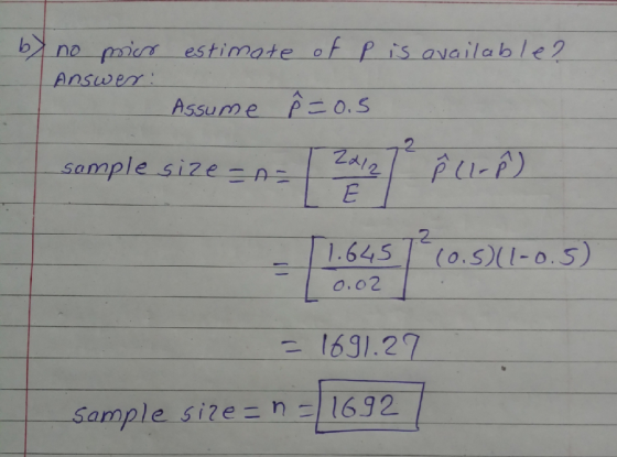 bno pares estimate of Pis available2 Answer - A-1 2| 1645 (0.51-0.5) 1631.27 Sample siz e -巨(1re) ー 2. o.02 Samp sample-size-nニ1 1 63 2 1