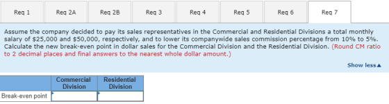 Reg 1 Req 2A Req 2B Req3 Reg 4 Reg 5 Reg 6 Req 7 Assume the company decided to pay its sales representatives in the Commercia