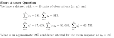 Short Answer Question We have a dataset with n - 10 pairs of observations (x, y), and 683, -813, -47,405, 1.4 - 56,089 - 66,7