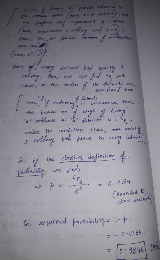 Sines, リ there n, the sample space here, mes diotroiets がトeufrom any exteriment k ·tinness here, experiment raff ert ard i Now hery,then, we can cases a the on den f the dis taiets are 010dening is considen edy then- avin undex the comdi tton that, eae exae lace in ever district classica dediniion a abi wedind 0. 0154 6 dourt decimals So, reguined }n.bak:レty l-ト