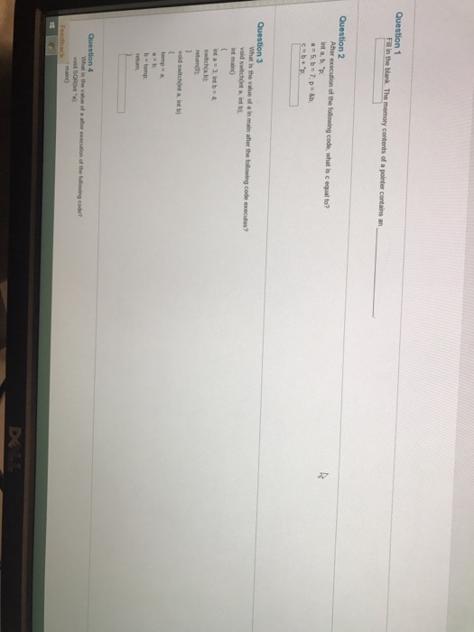 Question 1 Fain the blank The memory contents of a