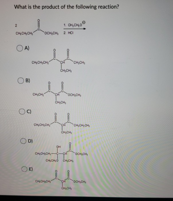 What is the product of the following reaction? 1. CH₃CHO 2 нci c, cң сн о сн,сн, CH.CH.CH: CH CH:CH CH.CH i i снясн: осн,сн,