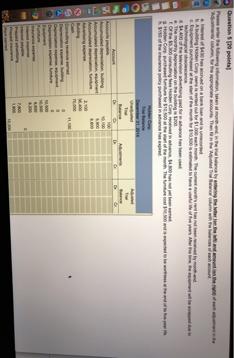 Tra Please enter the following information, taken at month-end, in the trial balance by entering the letter on the left) and