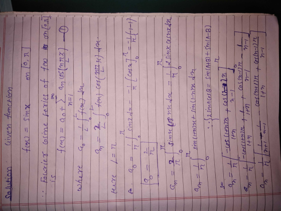 Solution Given function IS = ( ०, योwf गरम पाण गणप T f(m) = aot aot E am costurx] 1=h where - Į / fon) dhe 7 का bur lim Of मा