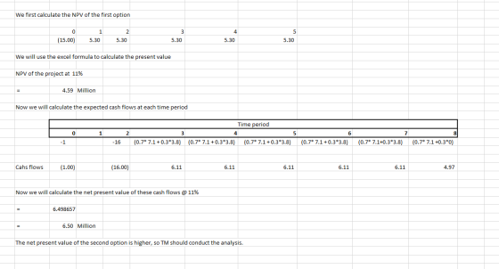 We first calculate the NPV of the first option (15.00) 5.30 5.30 5.30 5.30 5.30 We will use the excel formula to calculate th