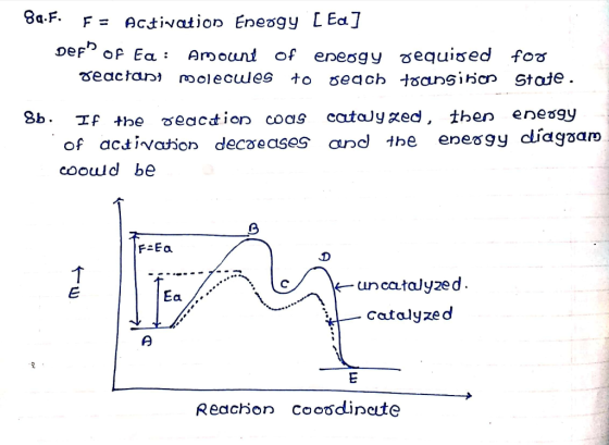 84.F. F= Activation Energy [Ed] DeFof Ea: Amount of eneogy required for reactani molecues to reach toanginion State. 86. If t