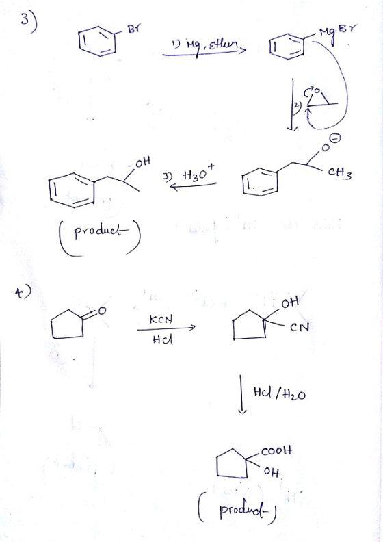 oH 3 H30 Produet c) OH KCN Hcl CN pro