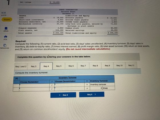 Net Income $ 32,695 8.33 points $ 16,500 Skipped Cash Short-term investments Accounts receivable, net Merchandise inventory C
