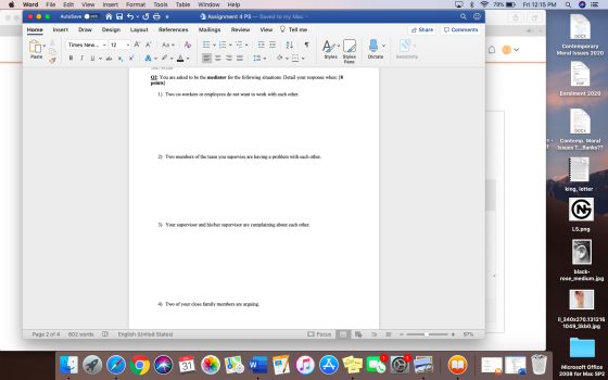 Word File Edit View Insert Format Tools Table * 79% Fri 12:15 PM Q Window Help w Assignment 4 PS - Saved to my Mac ООО AutoSa