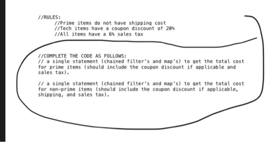 //RULES: 1/Prime items do not have shipping cost //Tech items have a coupon discount of 20% //All items have a 6% sales tax /
