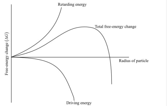 Retarding energy Total free-energy change Free-energy change (AG) Radius of particle Driving energy