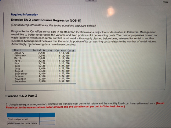Help Required information Exercise 5A-2 Least-Squares Regression (L05-11) (The following information applies to the questions