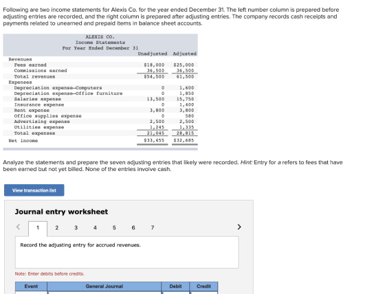 Following are two income statements for Alexis Co. for the year ended December 31. The left number column is prepared before