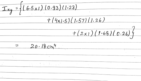 Ixy = {16-5x1) (0.93)(1-23) +1481-5)/1-57) 11.26) + (2x1)(1.66)0:26)] 2 20 18cm