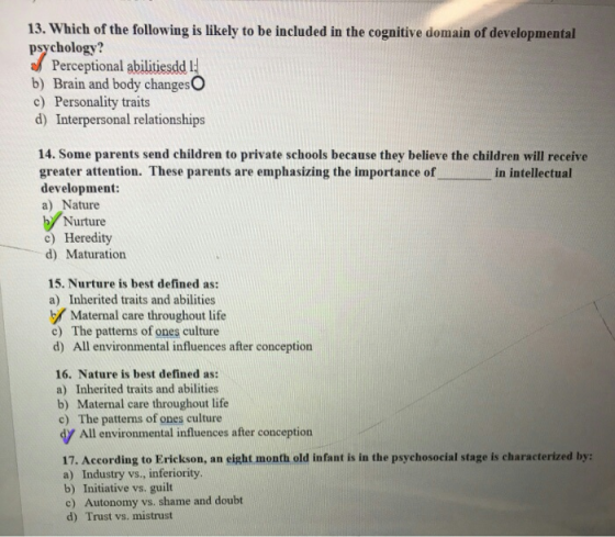 13. Which of the following is likely to be included in the cognitive domain of developmental psychology? Perceptional abiliti