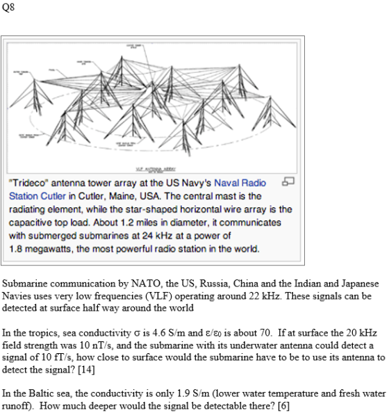 Trideco antenna tower array at the US Navys Naval Radio Station Cutler in Cutler, Maine, USA. The central mast is the radi