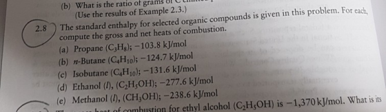 (b) What is the ratio of grams 8l Cu (Use the results of Example 2.3.) The standard enthalpy for selected organic compounds i
