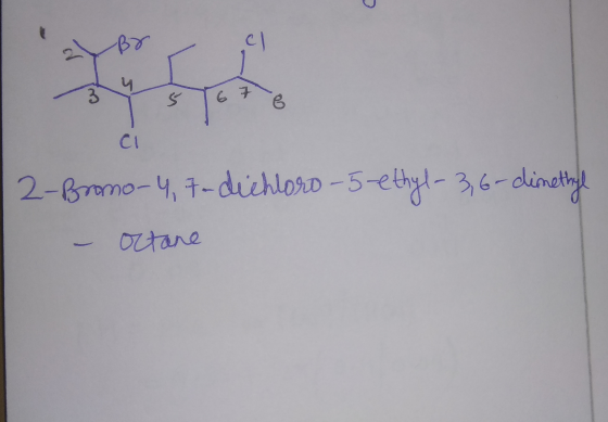 Br cl ។ cu 5 67 B Ci 2-Bromo-4, 7-dichloro-5-ethyl-3,6-dimethyl octare