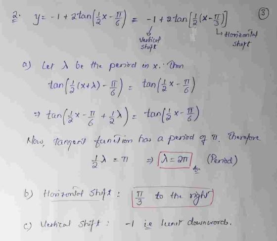 Stuft so y = - + atan (**-5) = -14 a tan[(x-1)] ☺ L, Horizontal Verticol shift a) Let I be the pened in x. Then ton [3(x+1) -