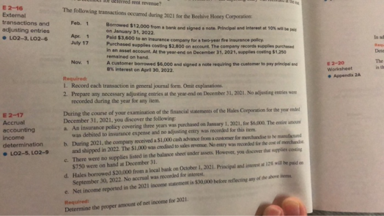E 2-16 External transactions and adjusting entries • LO2-3, LO2-6 In ad Res Dete The is the E2-20 Worksheet • Appendix 2A red