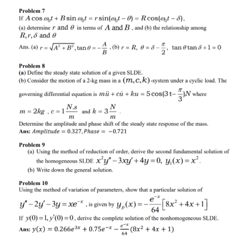 Problem 7 If A cos 0,+B sin oft = rsin(0 -0) = R cos(t-8), (a) determiner and in terms of A and B , and (b) the relationship
