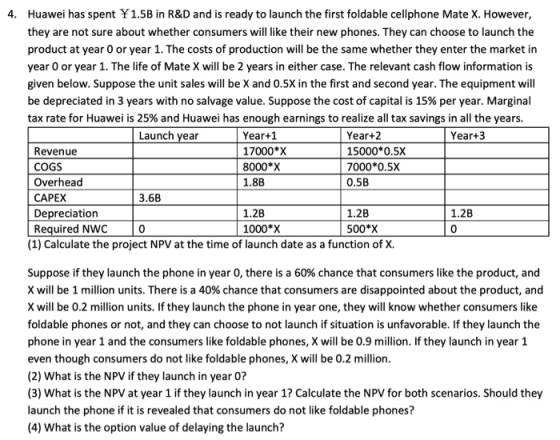 4. Huawei has spent ¥1.5B in R&D and is ready to launch the first foldable cellphone Mate X. However, they are not sure about