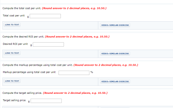 Compute the total cost per unit. (Round answer to 2 decimal places, e.g. 10.50.) Total cost per units LINK TO TEXT VIDEO: SIM