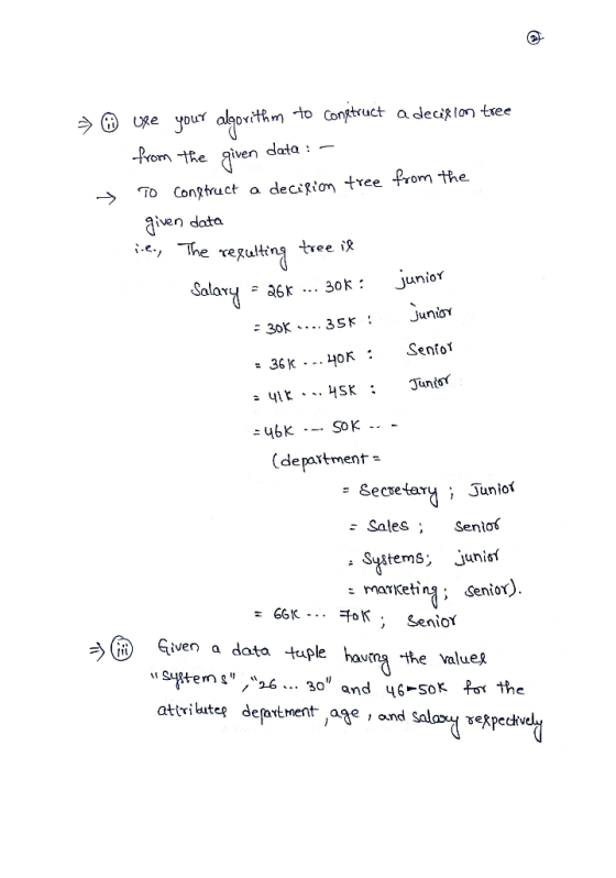 → → ore your algorithm to construct a decision tree from the given date : - To construct a decision tree from the given data