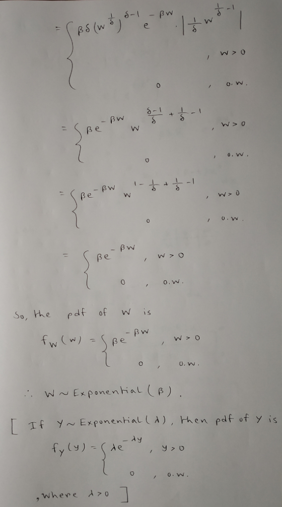 0,W Be o.w 0 0 o,w So, he est of w is 0,W Tf y Exponential (A), hen pof of y is whene λ>0