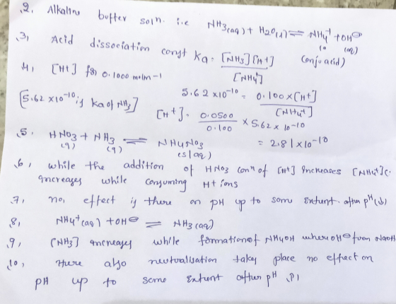 2. Alkaline buffer soin. rie Nitslag) + H.2011) 31 Acid Nity tone dissociation const ko. [NH] [int 141 ] Conju acid) [H] f3)