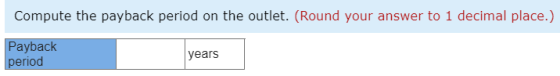 Compute the payback period on the outlet. (Round your answer to 1 decimal place.) Payback period years