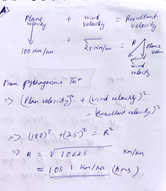 + Plane relocity Wind Velocity = Resultant velouring + 100 km /an 25 km/nn Plane Velen veloita From pythagerners Tur - Plan v