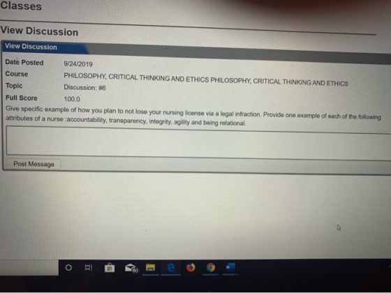 Classes View Discussion View Discussion Date Posted 9/24/2019 PHILOSOPHY, CRITICAL THINKING AND ETHICS PHILOSOPHY, CRITICAL T