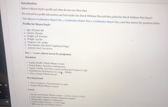 Introduction Below is Moyra Doyles profile and what she ate over three days. She entered her profile information and food in