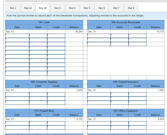 Reg 1 Req 2A Reg 2A Req 2B Req 2B Reg 3 Req3 Reg 4 Rega Reg 5 Req5 | Reg 6 Reg 7 Req 8 Post the journal entries to record eac