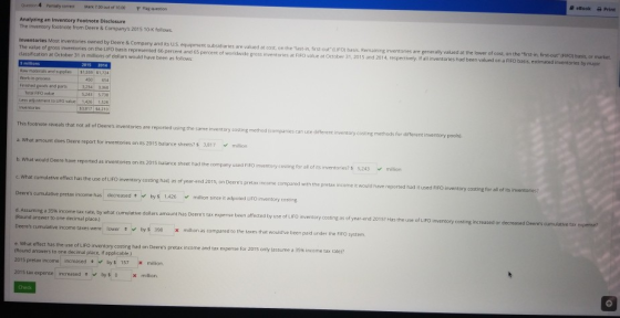 Mark 7.00 1000 Flag Question Analyzing an inventory Footnote Disclosure The inventory footnote from Deere Companys 2015 10 K