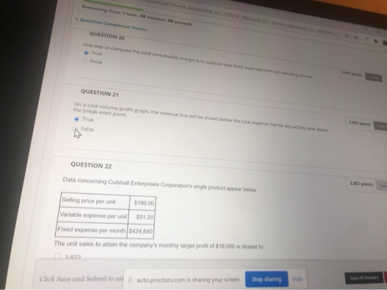 Remaining Time: 1 hour, 38 minutes, 46 seconds. Question Completion Status: QUESTION 20 One way to compute the total contribu