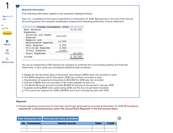 Required information [The following information applies to the questions displayed below.) Part 1 of 3 Dyer, Inc., completed